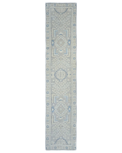12 Ft Gray Oushak Turkish Hand Knotted Traditional Soft Wool Runner Rug