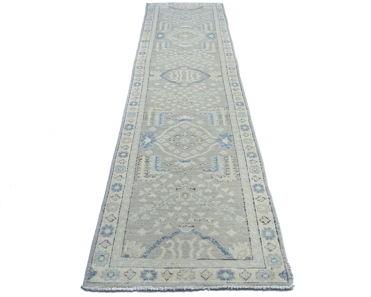 12 Ft Gray Oushak Turkish Hand Knotted Traditional Soft Wool Runner Rug