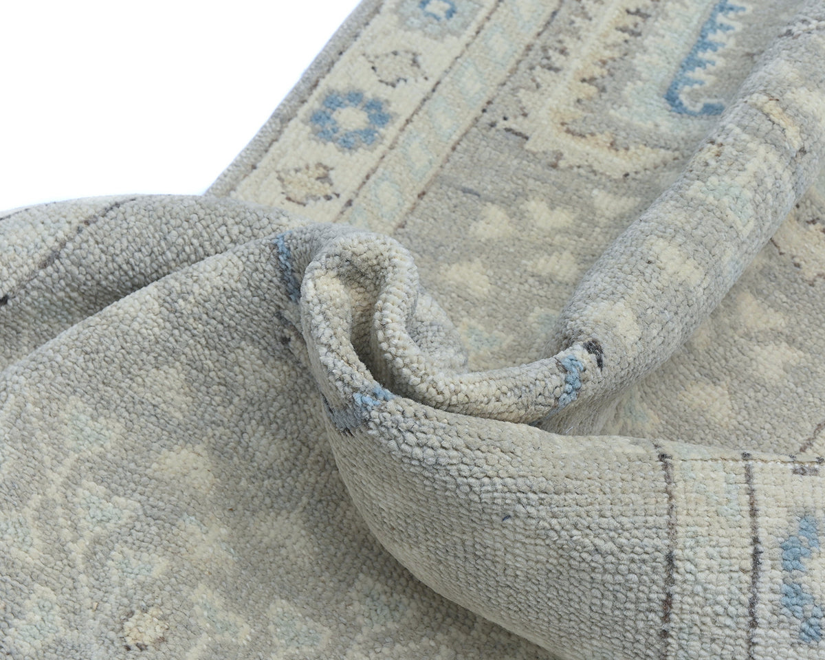 12 Ft Gray Oushak Turkish Hand Knotted Traditional Soft Wool Runner Rug