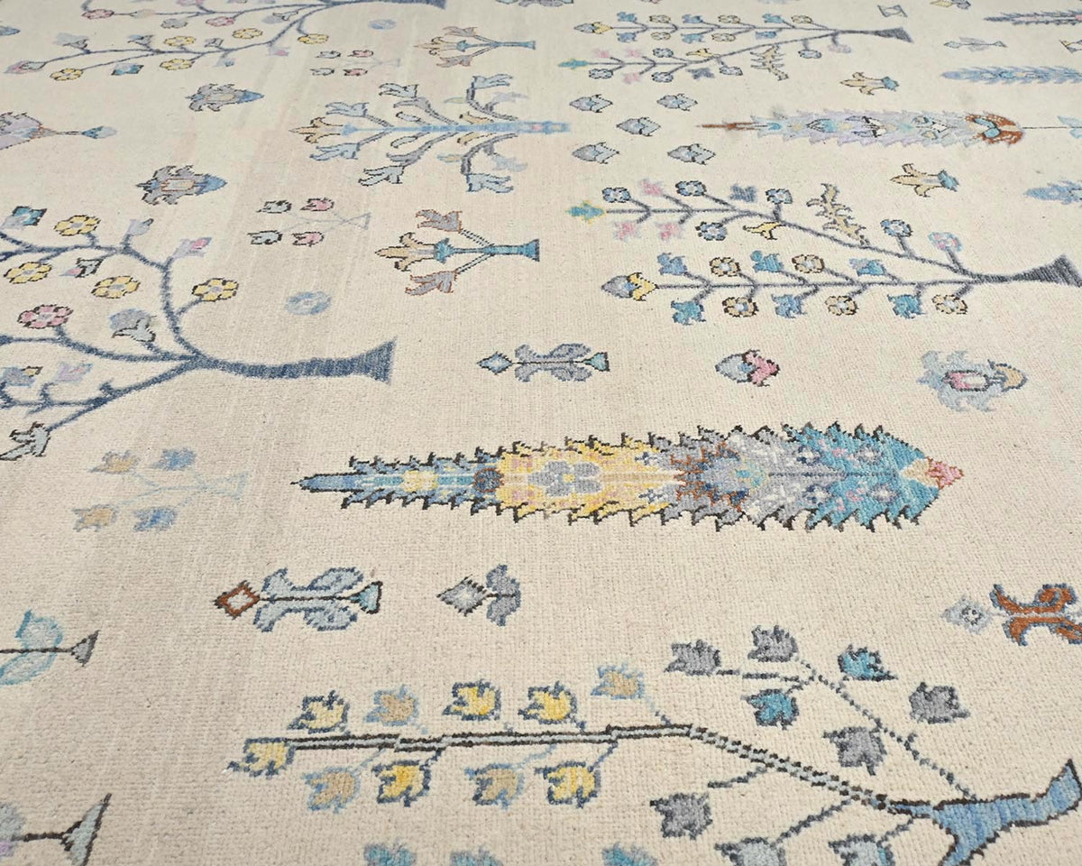 Alfombra afgana Khurgeen beige de lana redonda anudada a mano de 8x8