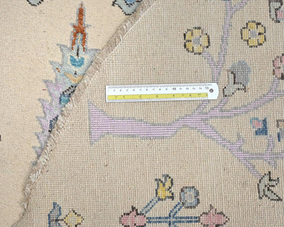 8x8 Beige Khurgeen Afghan Hand Knotted Round Wool Area Rug