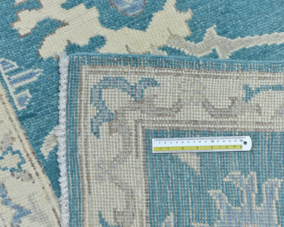 11 Ft Blue Oushak Turkish Hand Knotted Traditional Soft Wool Runner Rug