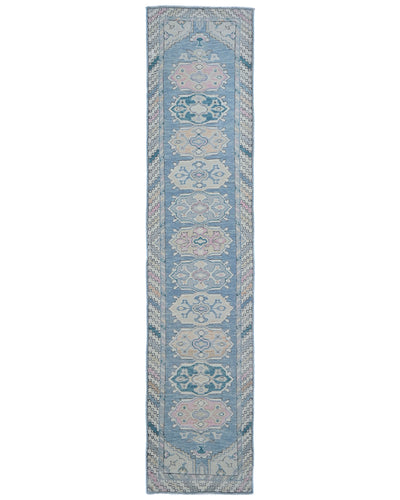 12 Ft Blue Oushak Turkish Handmade Traditional Soft Wool Runner Rug