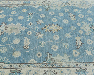 Blue 4x6 Ft Oushak Turkish Handmade Floral Traditional Veg Dye Wool Rug