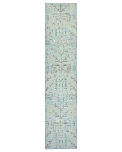 12 Ft Soft Blue Bakshaish Persian Style Afghan Hand Knotted Traditional Soft Wool Runner Rug