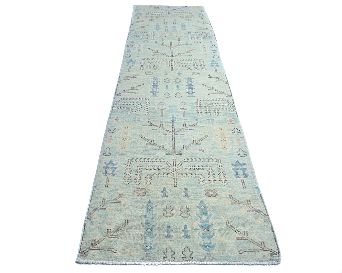 12 Ft Soft Blue Bakshaish Persian Style Afghan Hand Knotted Traditional Soft Wool Runner Rug