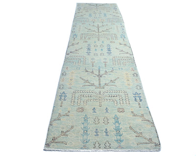12 Ft Soft Blue Bakshaish Persian Style Afghan Hand Knotted Traditional Soft Wool Runner Rug