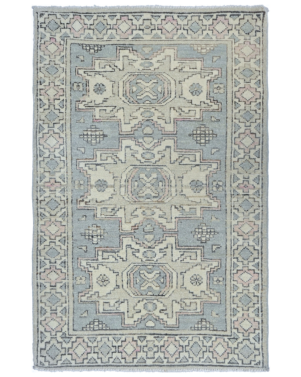 Gray 3x5 Oushak Turkish Hand Knotted Geometric Soft Wool Area Rug
