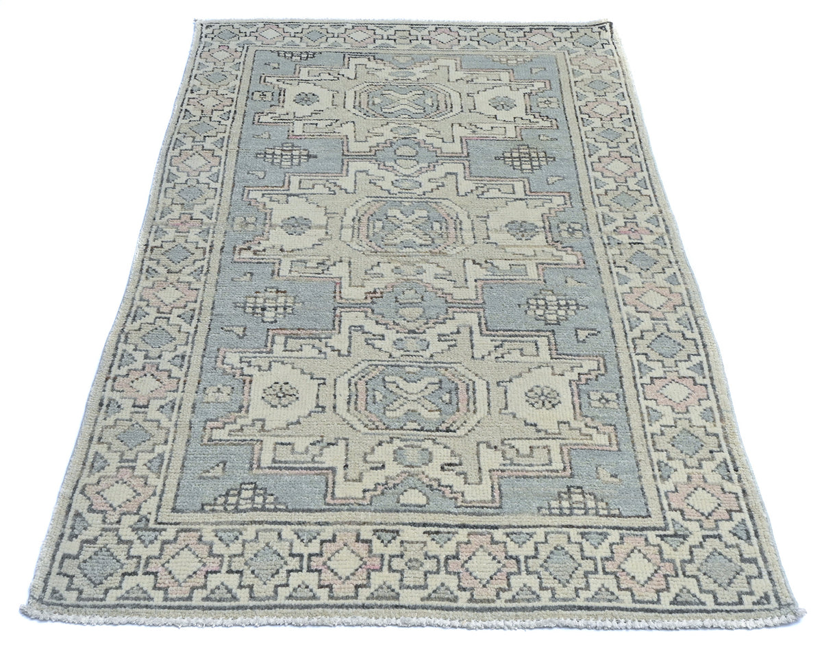 Gray 3x5 Oushak Turkish Hand Knotted Geometric Soft Wool Area Rug
