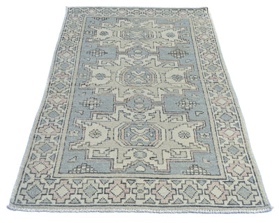 Gray 3x5 Oushak Turkish Hand Knotted Geometric Soft Wool Area Rug