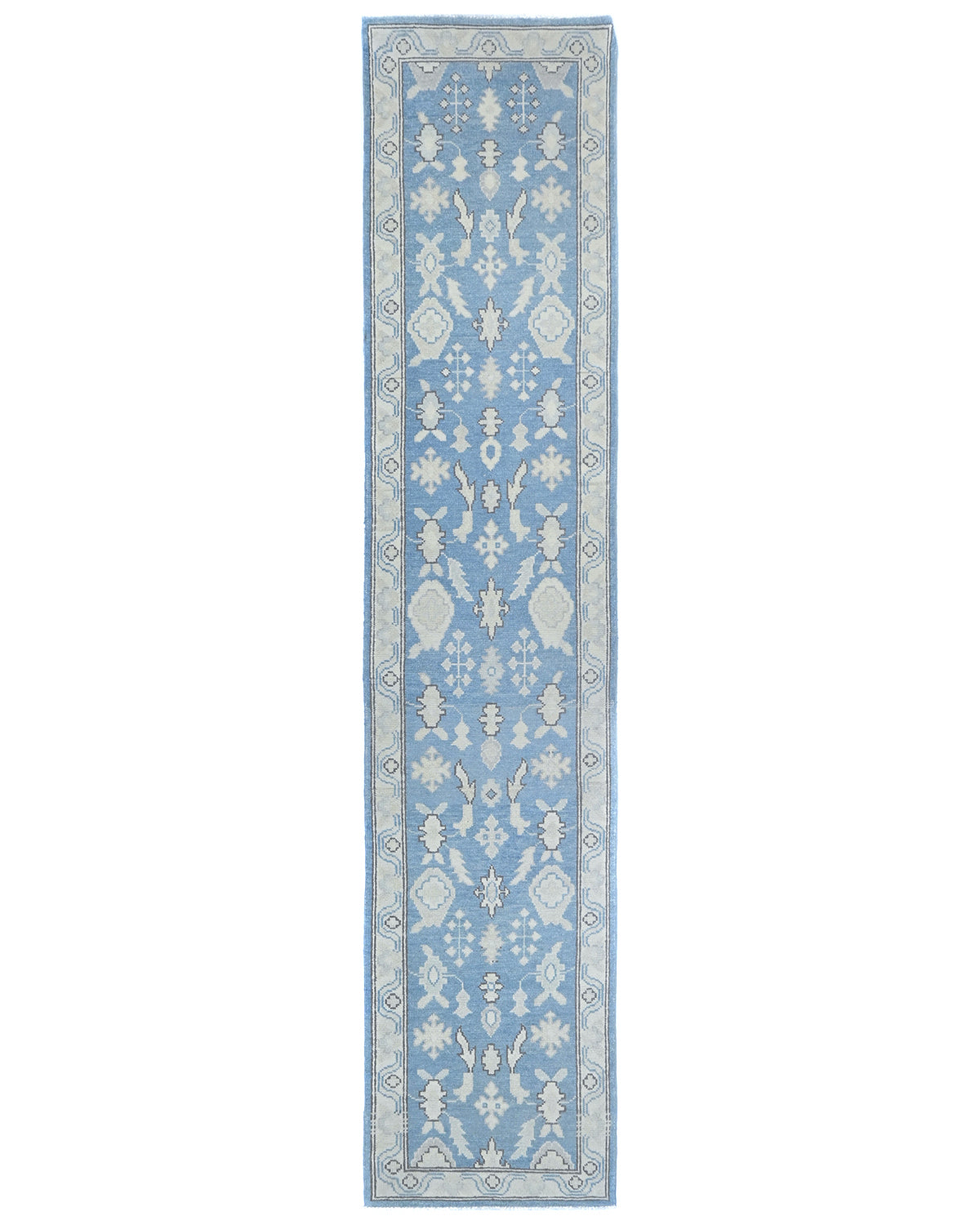 12 Feet Blue Oushak Turkish Hand Knotted Traditional Soft Wool Runner Rug
