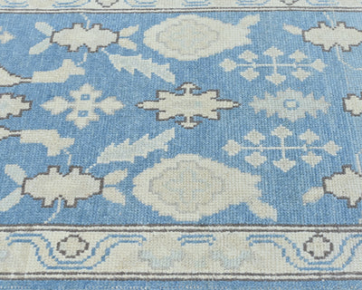 12 Feet Blue Oushak Turkish Hand Knotted Traditional Soft Wool Runner Rug