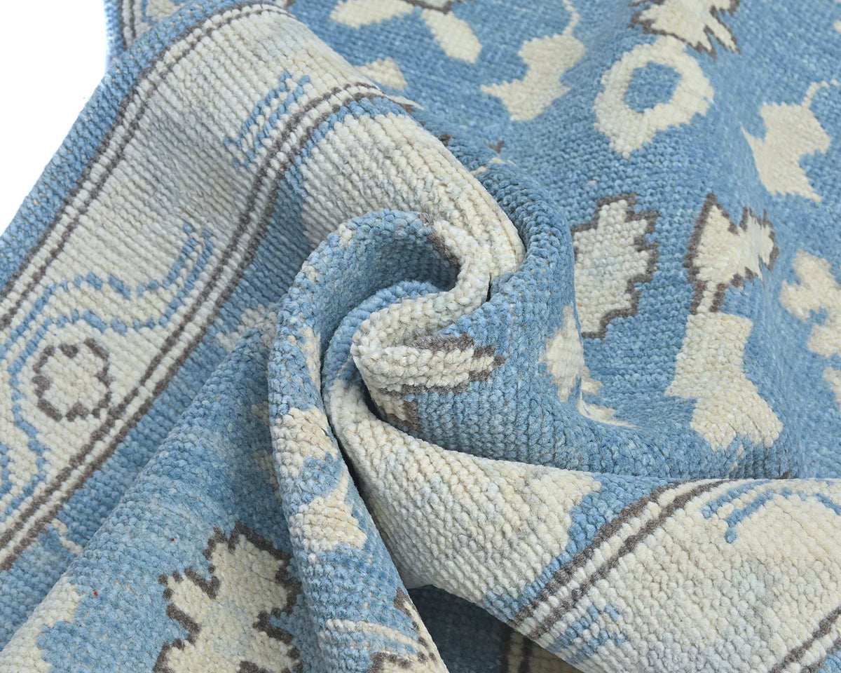 12 Feet Blue Oushak Turkish Hand Knotted Traditional Soft Wool Runner Rug