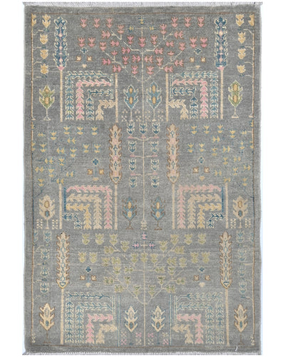 Alfombra afgana Kuba de lana anudada a mano, color gris, de 3 x 4 pulgadas