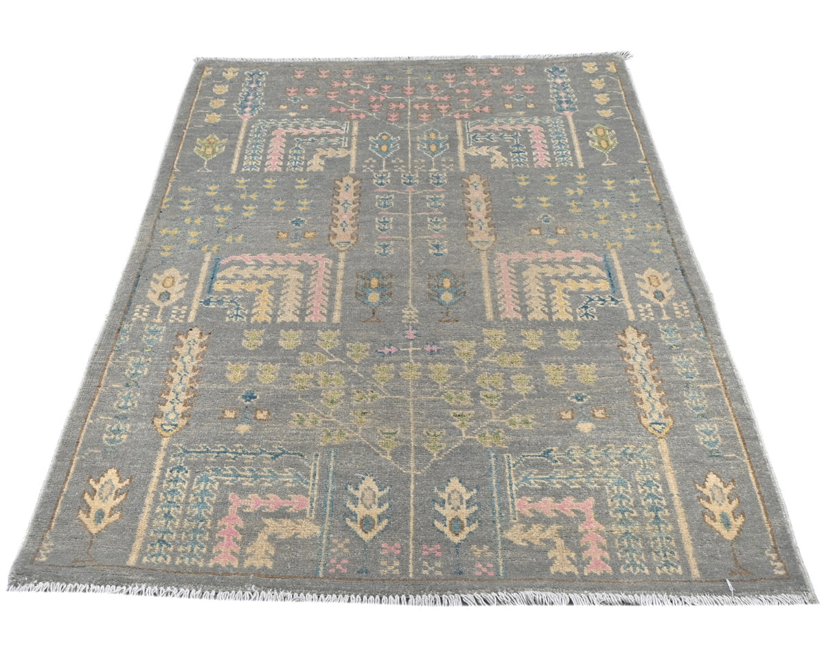 3x4 Gray Kuba Afghan Hand Knotted Wool Area Rug