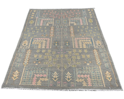 Alfombra afgana Kuba de lana anudada a mano, color gris, de 3 x 4 pulgadas