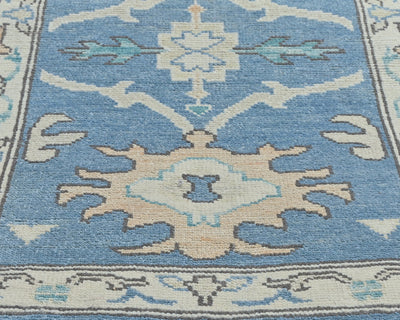Blue 10 Ft Oushak Turkish Handmade Traditional Soft Wool Runner Rug