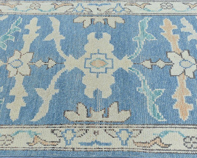 Blue 10 Ft Oushak Turkish Handmade Traditional Soft Wool Runner Rug