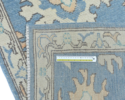 Blue 10 Ft Oushak Turkish Handmade Traditional Soft Wool Runner Rug