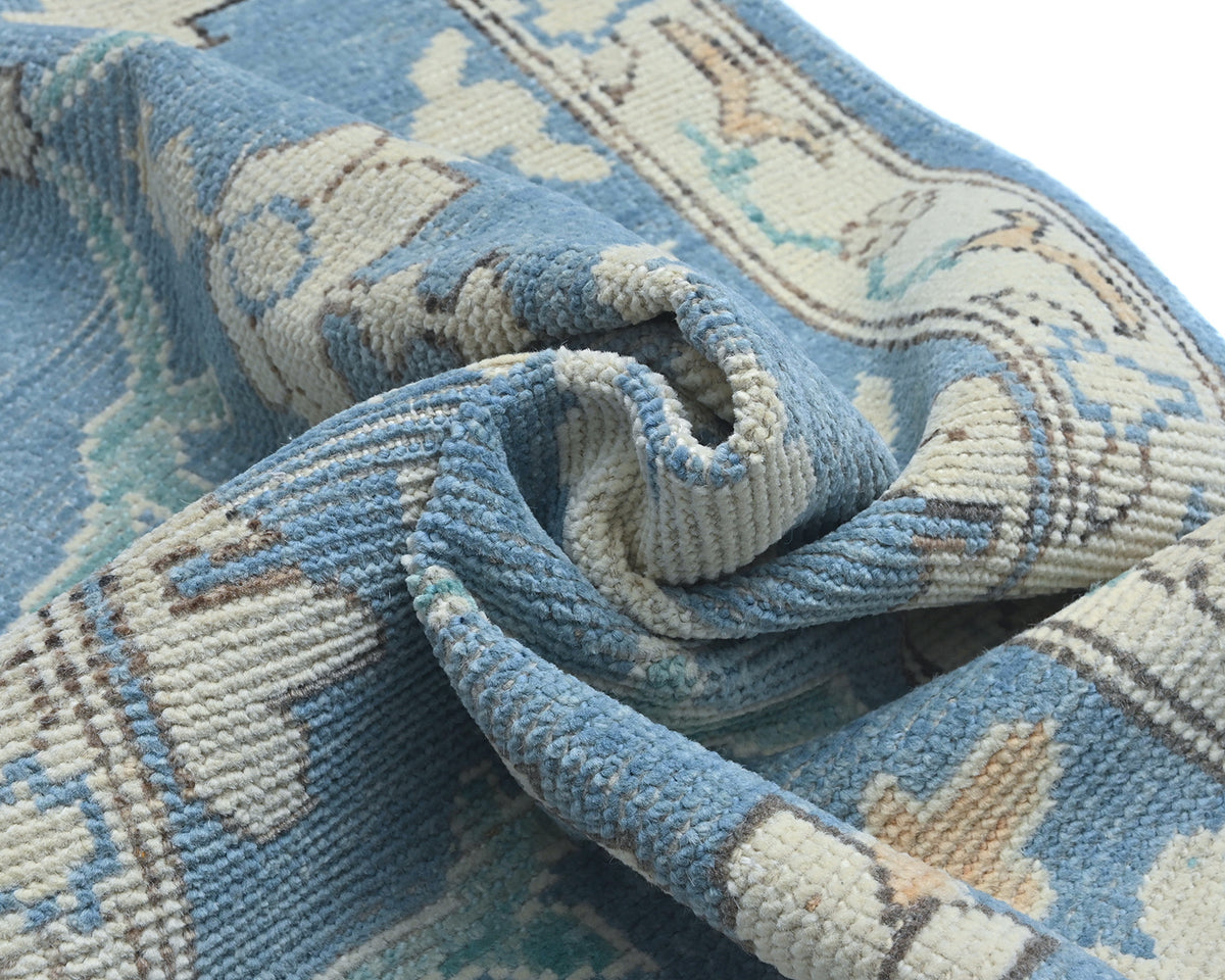 Blue 10 Ft Oushak Turkish Handmade Traditional Soft Wool Runner Rug
