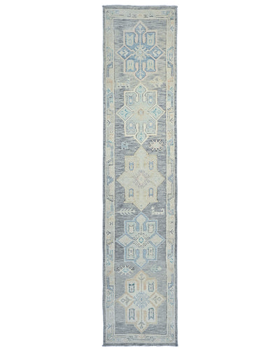 12 Ft Gray Oushak Turkish Hand Knotted Geometric Traditional Soft Wool Runner Rug