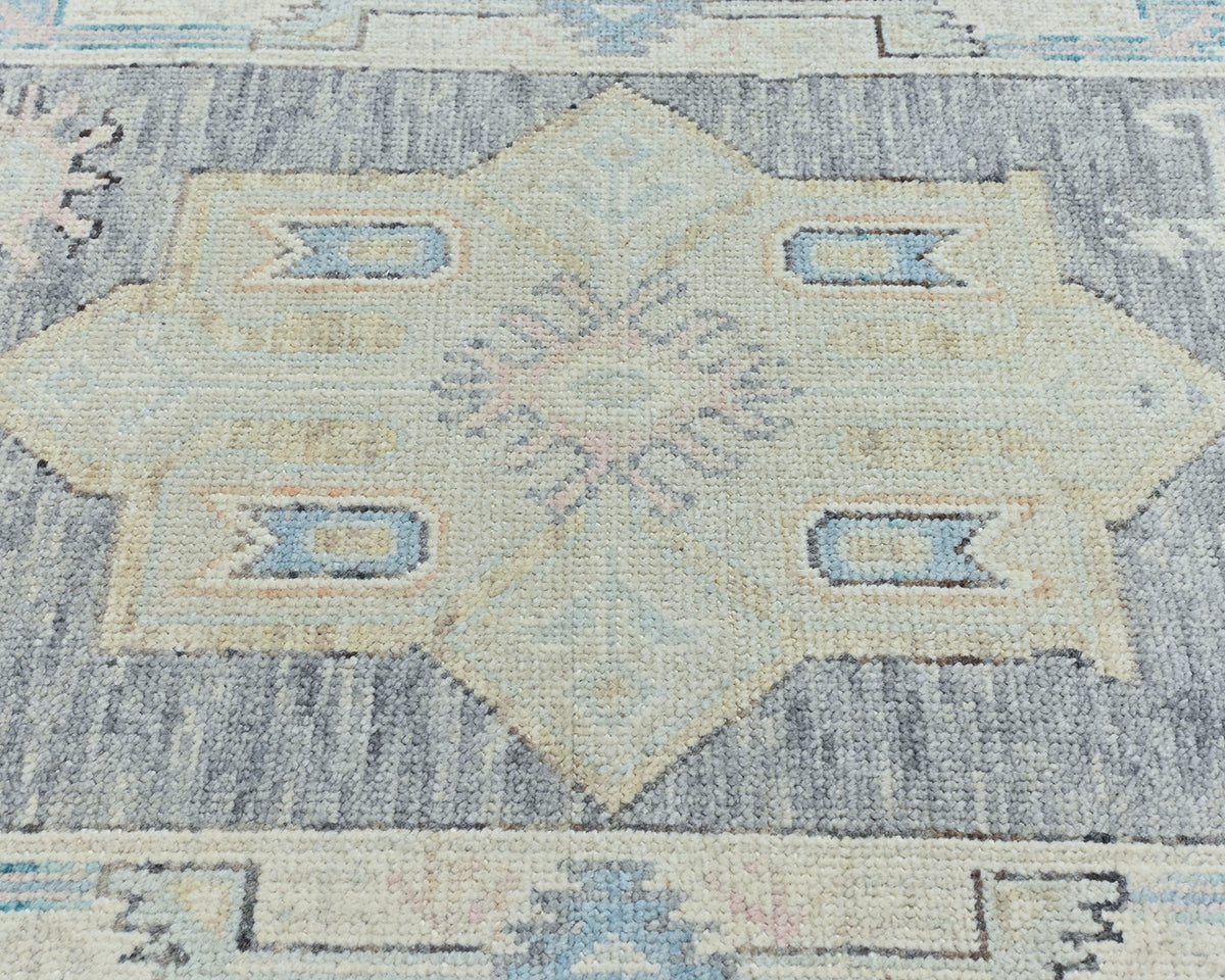 12 Ft Gray Oushak Turkish Hand Knotted Geometric Traditional Soft Wool Runner Rug