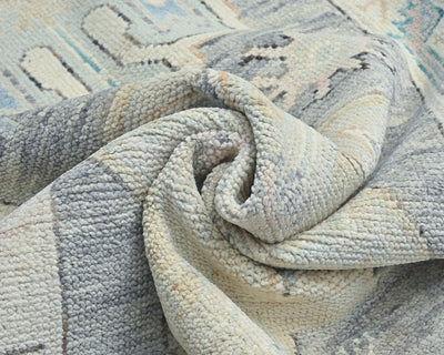 12 Ft Gray Oushak Turkish Hand Knotted Geometric Traditional Soft Wool Runner Rug