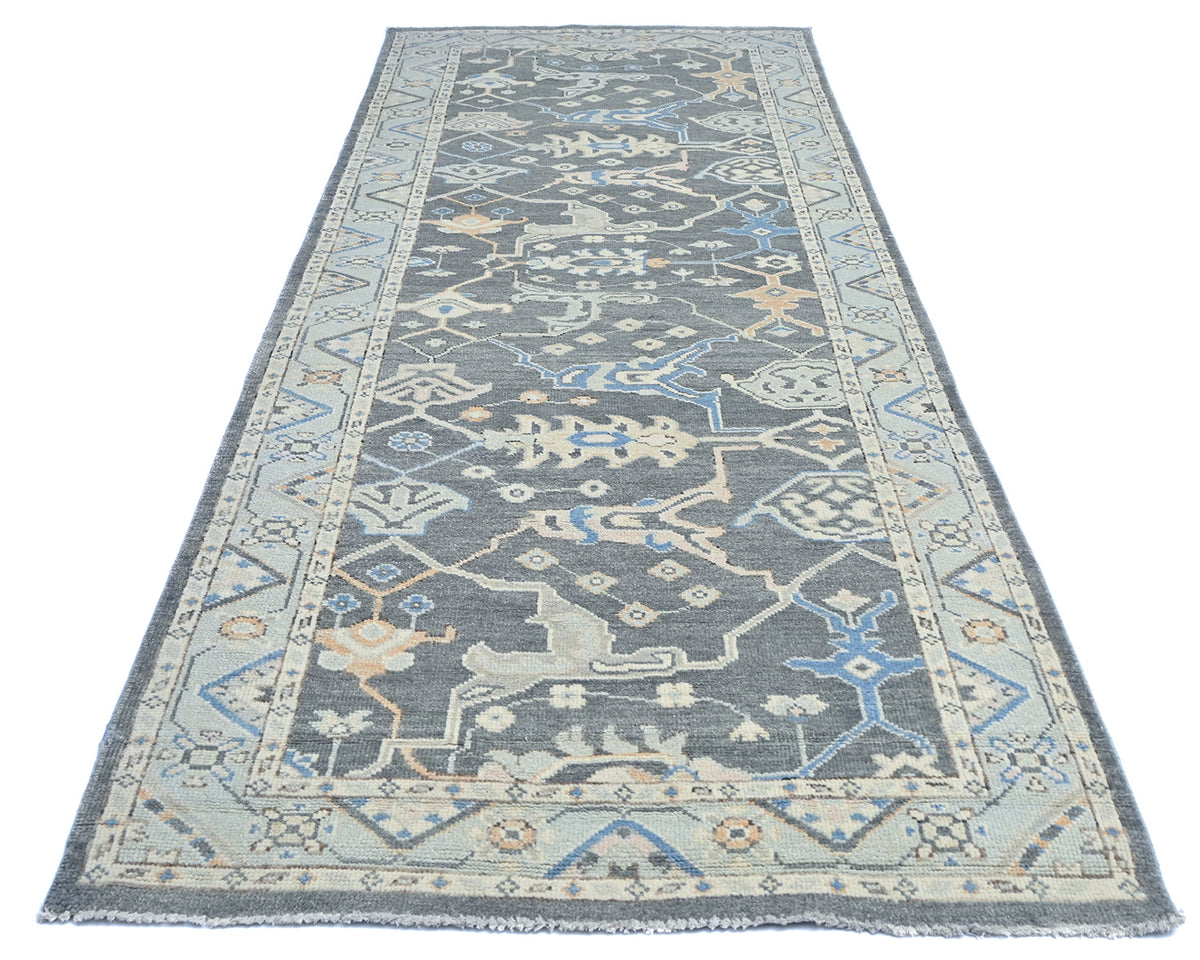 4x10 Ft gray Oushak Turkish Hand Knotted Traditional Runner Rug