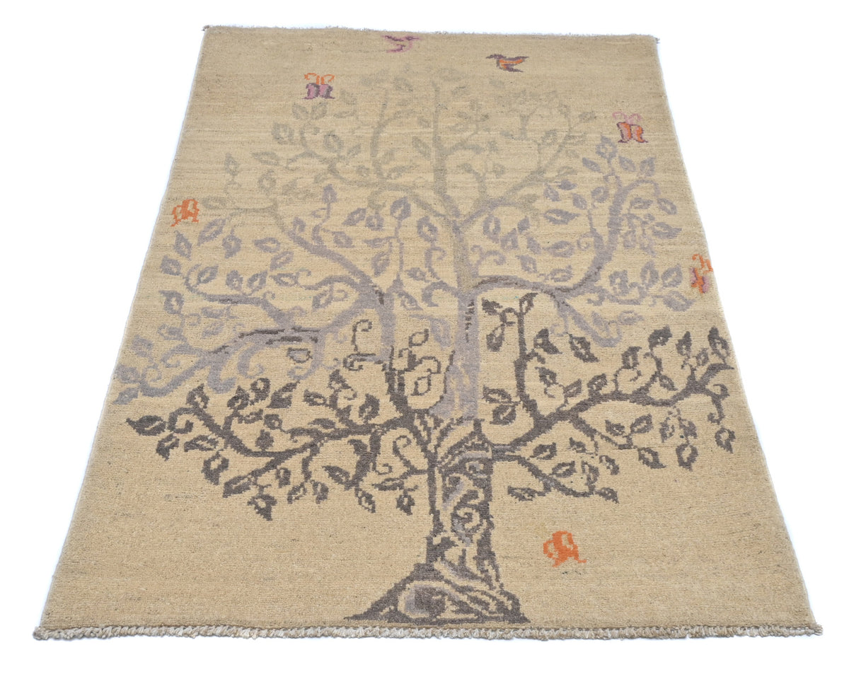 3x4 Beige Kuba Afghan Hand Knotted Wool Area Rug