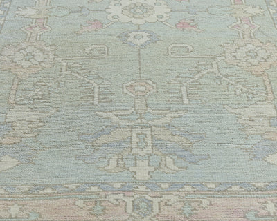 Muted Blue 4x6 Oushak Turkish Hand Knotted Floral Traditional Soft Wool Area Rug