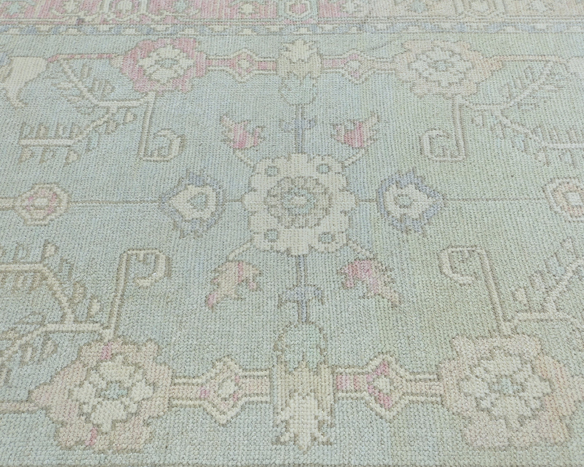 Muted Blue 4x6 Oushak Turkish Hand Knotted Floral Traditional Soft Wool Area Rug