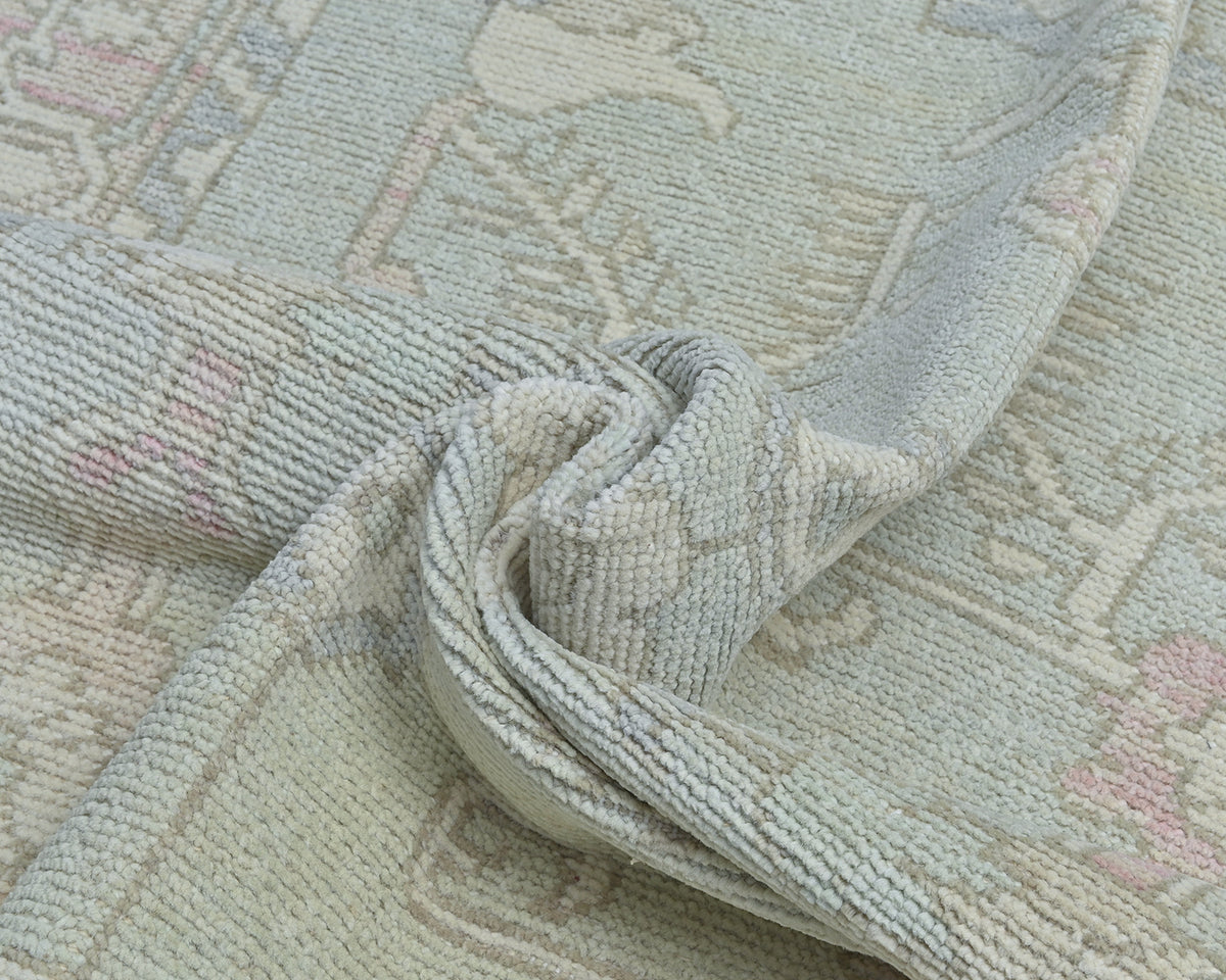 Muted Blue 4x6 Oushak Turkish Hand Knotted Floral Traditional Soft Wool Area Rug