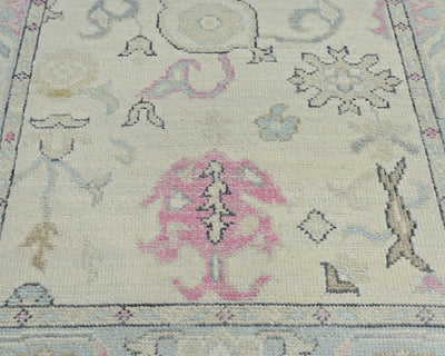 Beige 3x5 Ft Oushak Turkish Hand Knotted Floral Traditional Veg Dye Wool Rug