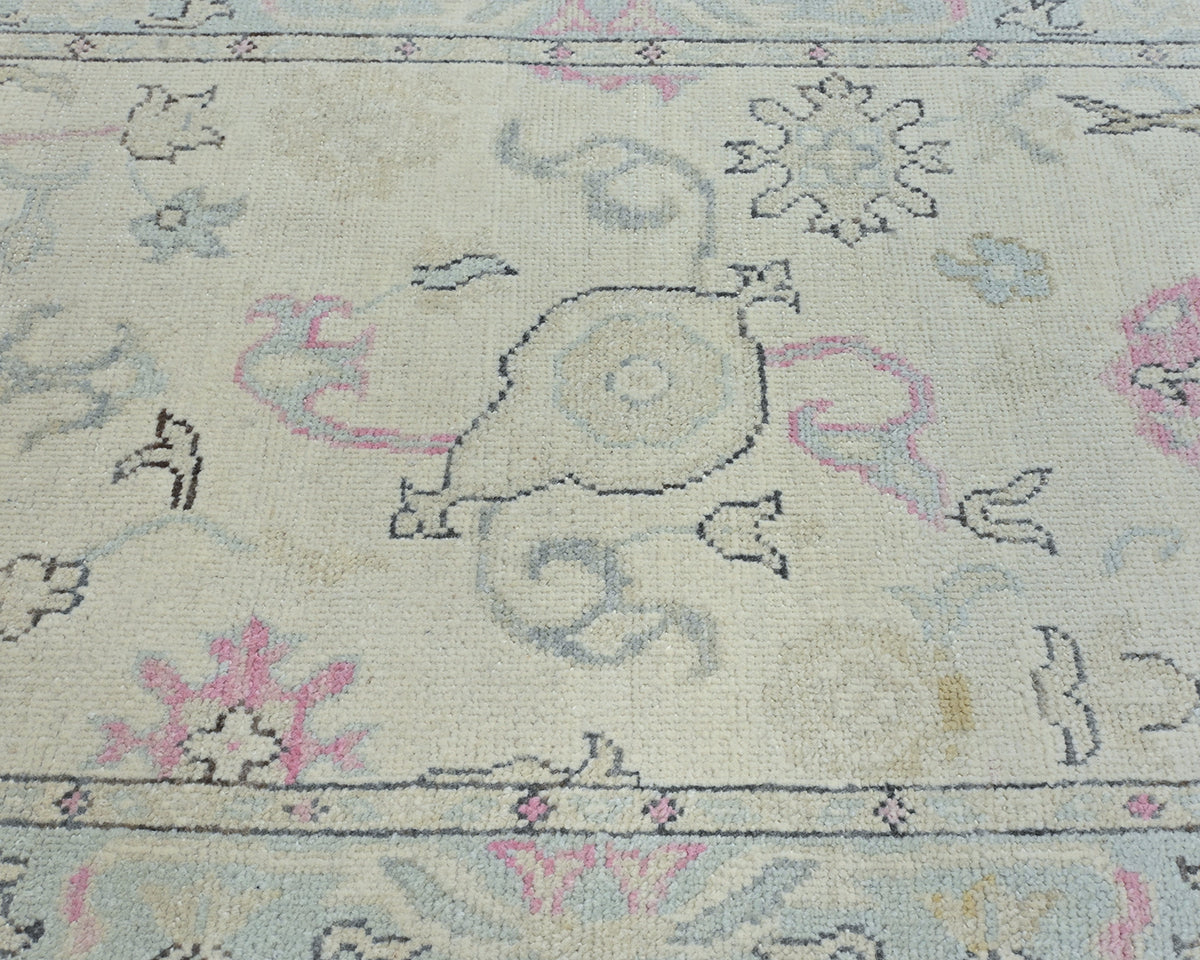 Beige 3x5 Ft Oushak Turkish Hand Knotted Floral Traditional Veg Dye Wool Rug