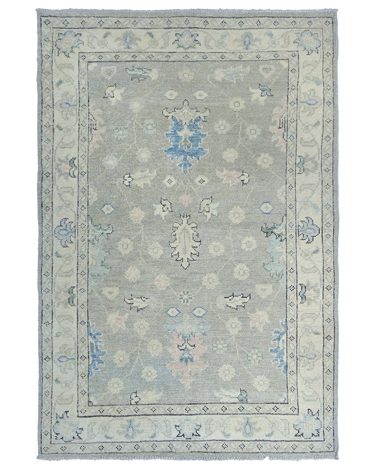 4x6 Floral Gray Oushak Turkish Handmade Traditional Veg Dye Wool Area Rug