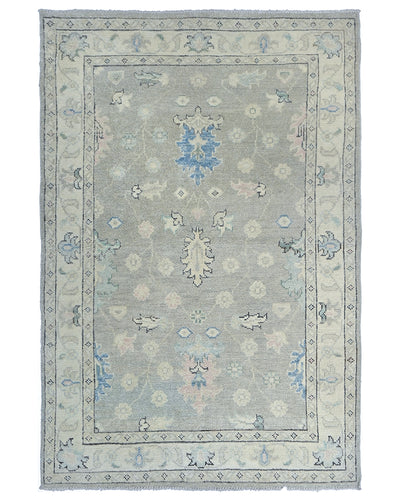 4x6 Floral Gray Oushak Turkish Handmade Traditional Veg Dye Wool Area Rug