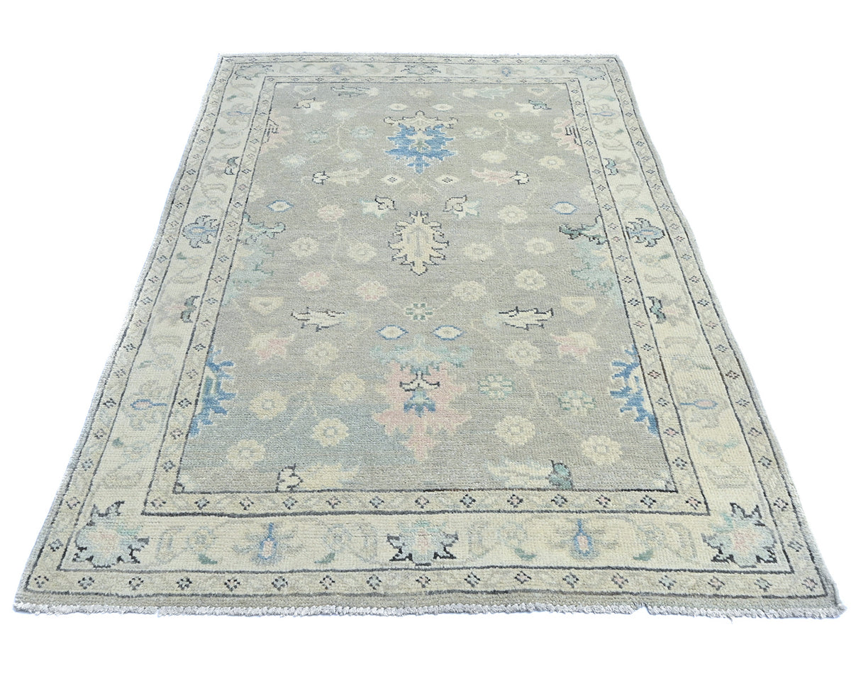 4x6 Floral Gray Oushak Turkish Handmade Traditional Veg Dye Wool Area Rug