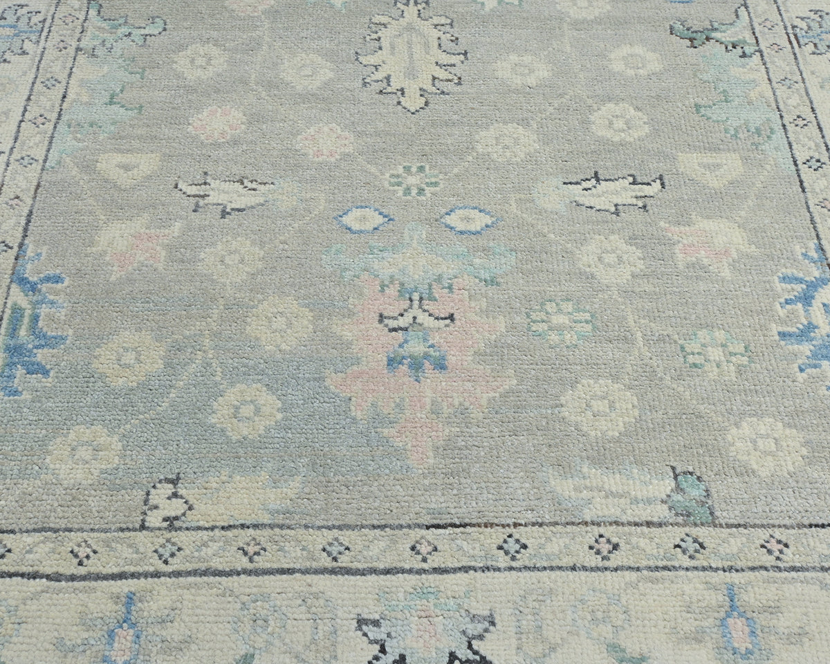 4x6 Floral Gray Oushak Turkish Handmade Traditional Veg Dye Wool Area Rug