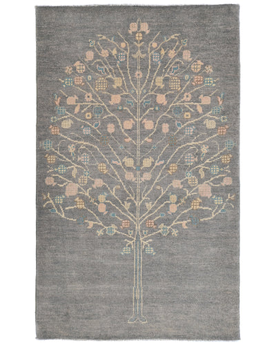 3x5 Gray Kuba Afghan Hand Knotted Wool Area Rug