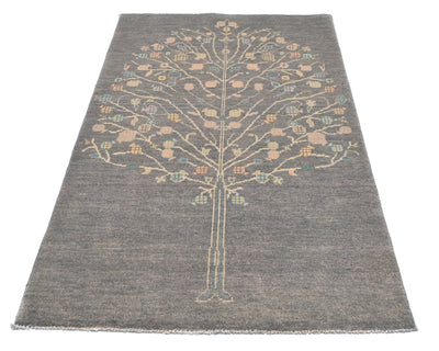 3x5 Gray Kuba Afghan Hand Knotted Wool Area Rug