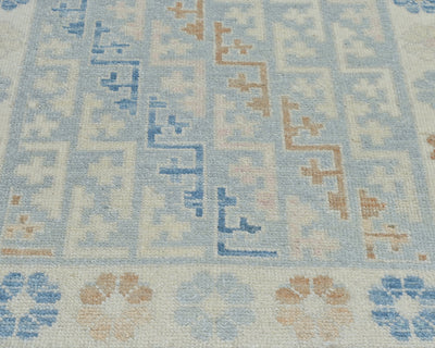 3x5 Oushak Gray Turkish Handmade Geometric Veg Dye Wool Rug