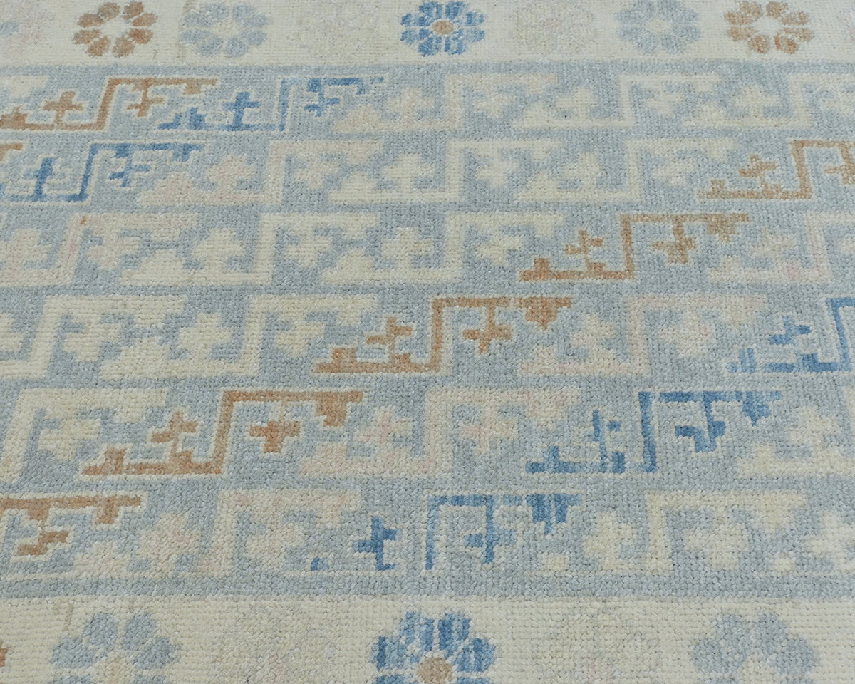 3x5 Oushak Gray Turkish Handmade Geometric Veg Dye Wool Rug