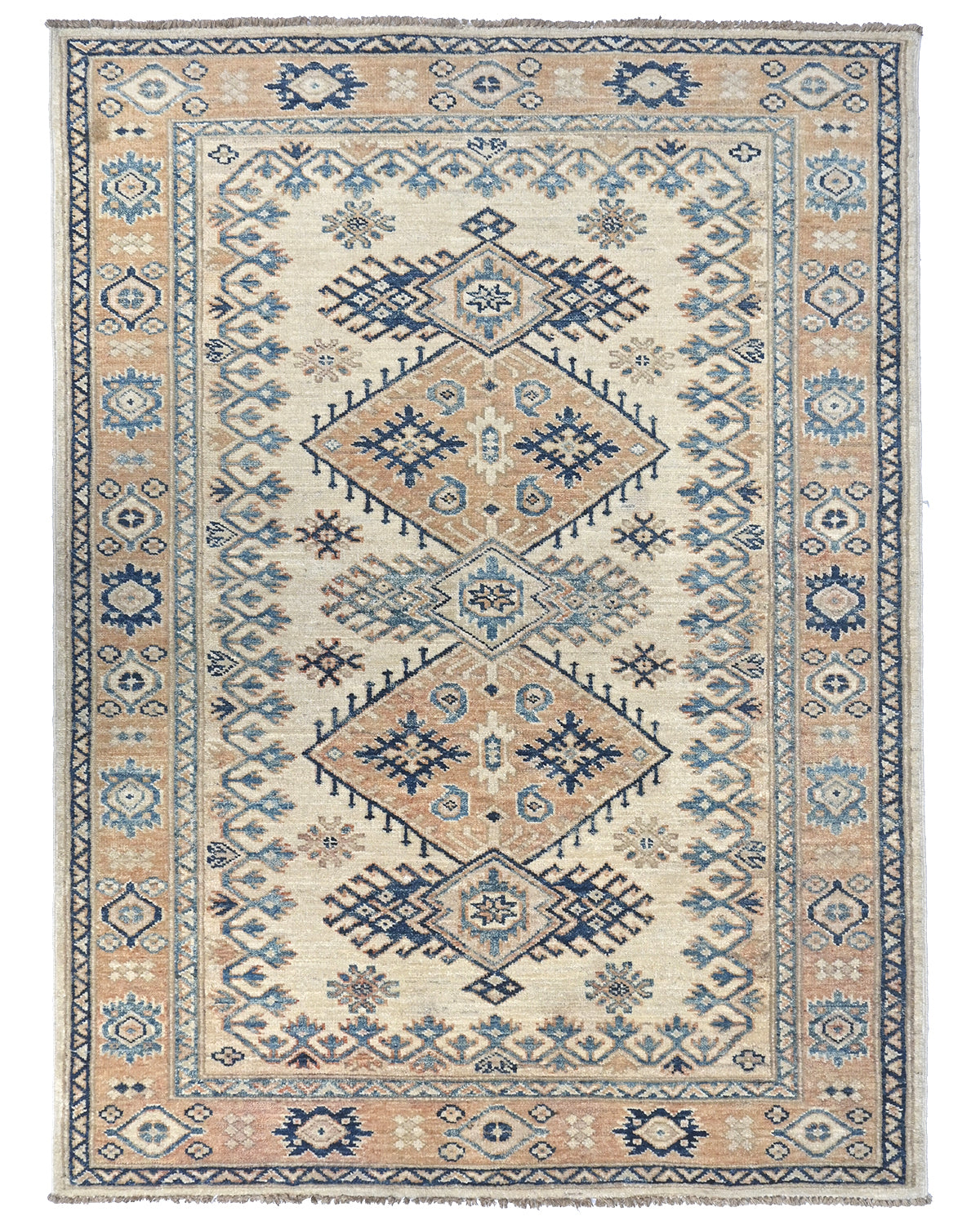 3x5 Kazak Beige Afghan Hand Knotted Geometric Design Wool Area Rug