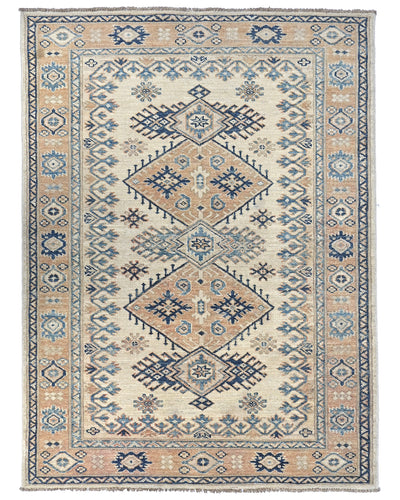 3x5 Kazak Beige Afghan Hand Knotted Geometric Design Wool Area Rug