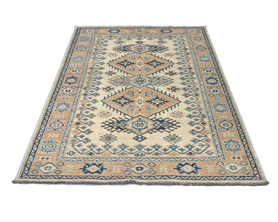 3x5 Kazak Beige Afghan Hand Knotted Geometric Design Wool Area Rug
