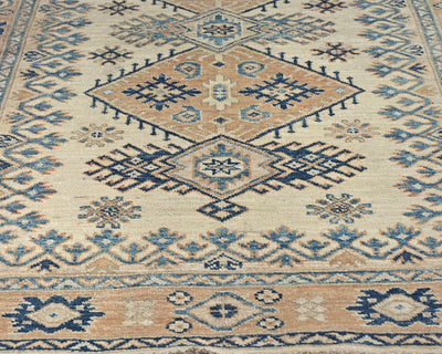 3x5 Kazak Beige Afghan Hand Knotted Geometric Design Wool Area Rug