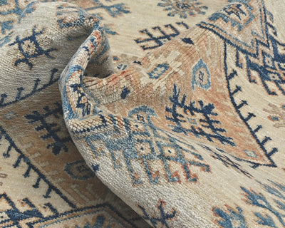 3x5 Kazak Beige Afghan Hand Knotted Geometric Design Wool Area Rug