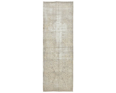 10 Ft Vintage Brown Persian Style Hand Knotted Distressed Low Pile Wool Runner Rug