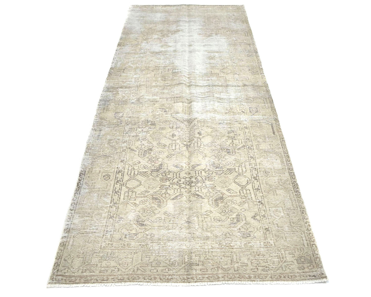 10 Ft Vintage Brown Persian Style Hand Knotted Distressed Low Pile Wool Runner Rug