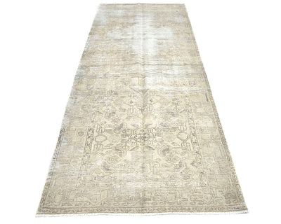 10 Ft Vintage Brown Persian Style Hand Knotted Distressed Low Pile Wool Runner Rug